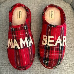 Mama Bear Christmas Plaid Bed Slippers Size US 9-10